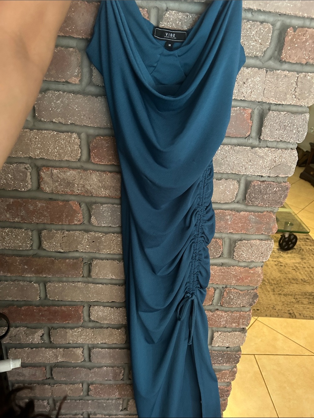 Vibe Teal Cowl Neck Maxi Dress with Side Ruched Detail